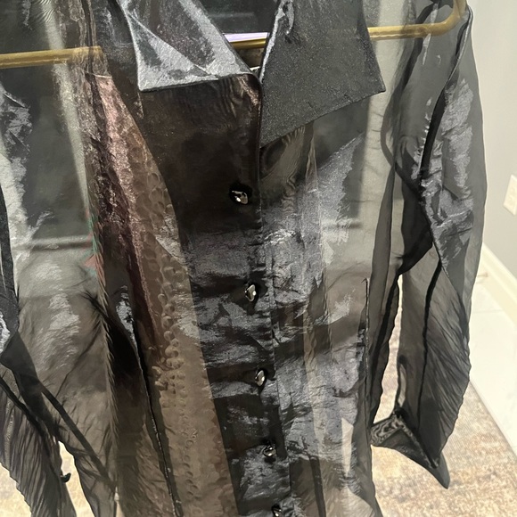 Nygard collection sheer black size 14 evening blouse with cuffs Beautiful sheer - Picture 15 of 16